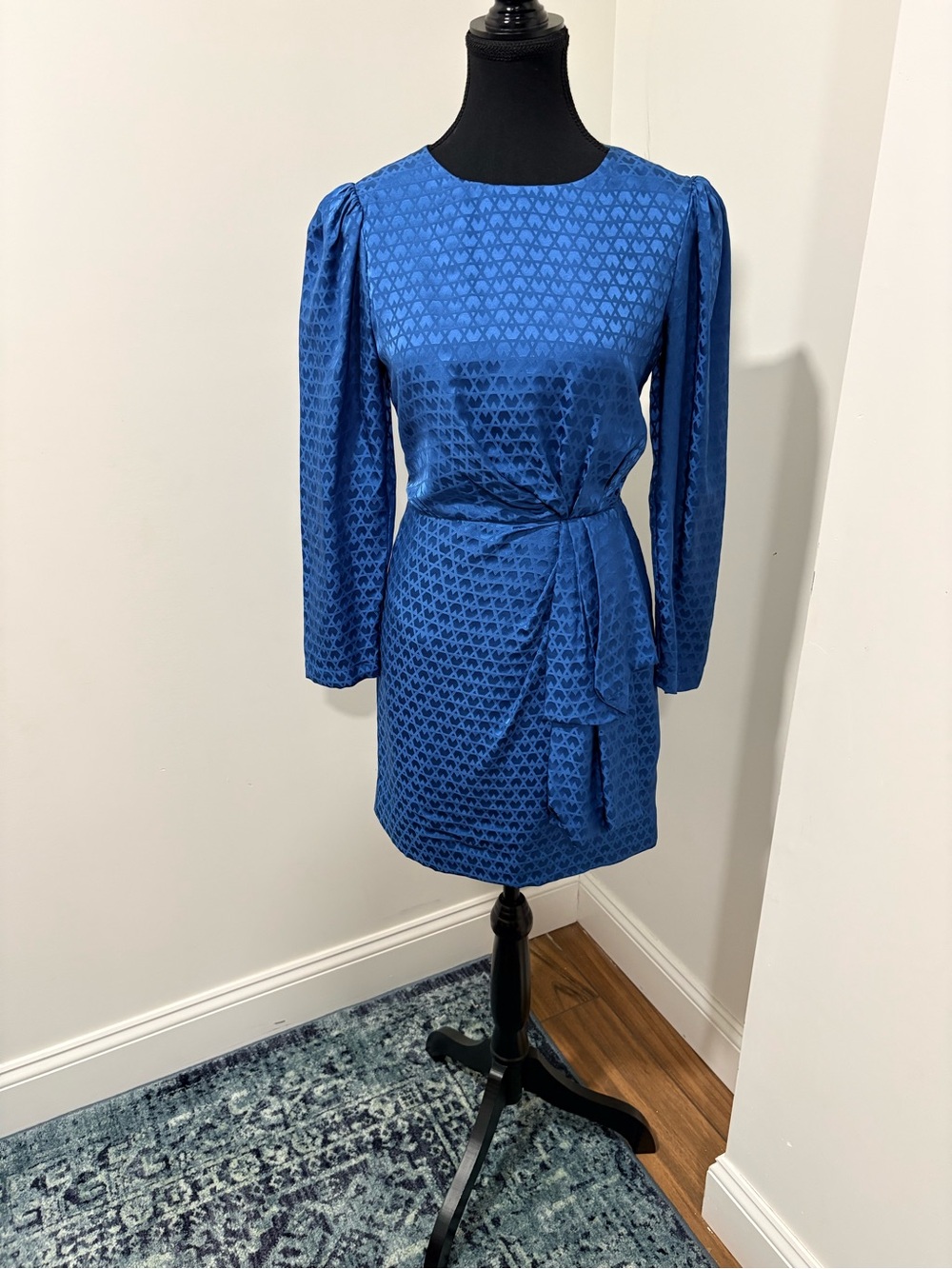 SALONI Cobalt Blue Satin Tie-Detail Mini Dress size 0